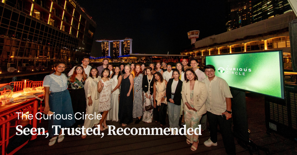 The Curious Circle Series 2 Seen, Trusted, Recommended event in Singapore, hosted by El Brand with speakers discussing trust, reputation, AI visibility, and cross-border business.